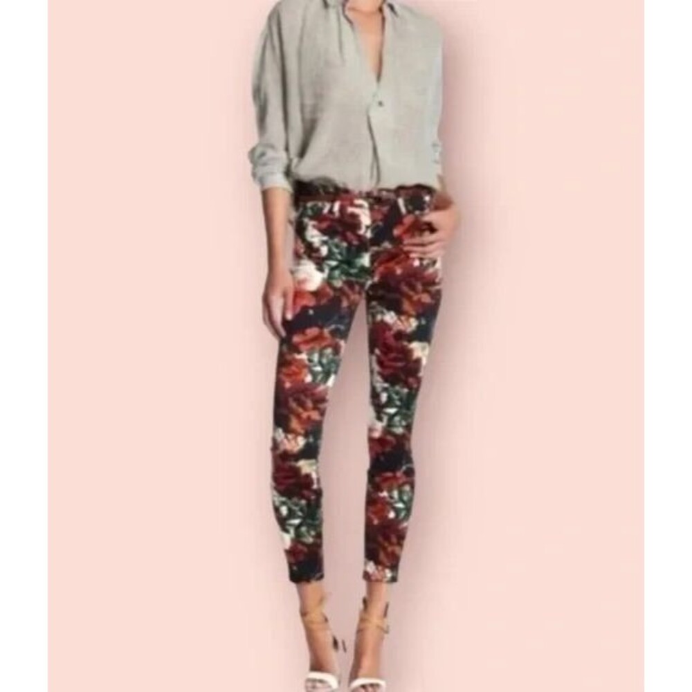 7 For All Mankind Dark Floral Skinny Jeans Whimsigoth Y2K Boho Chic Size 23